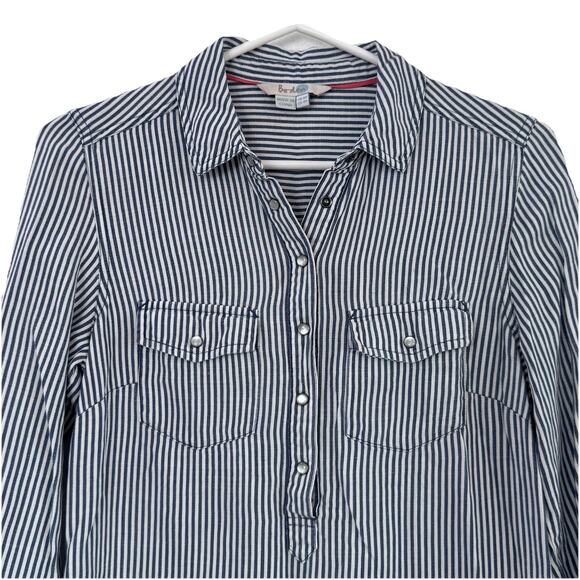 Boden Blue Striped Linen and Tencel Lyocell Pearl Snap Dress Sz 4 - Picture 2 of 8